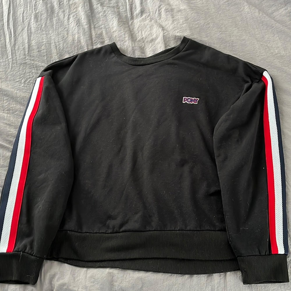 Purchase, black, crewneck sweatshirt, size large, Pony brand